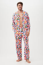 DANCING DOTS MEN'S LONG SLEEVE LONG PANT JERSEY PJ SET in MULTI additional image 1