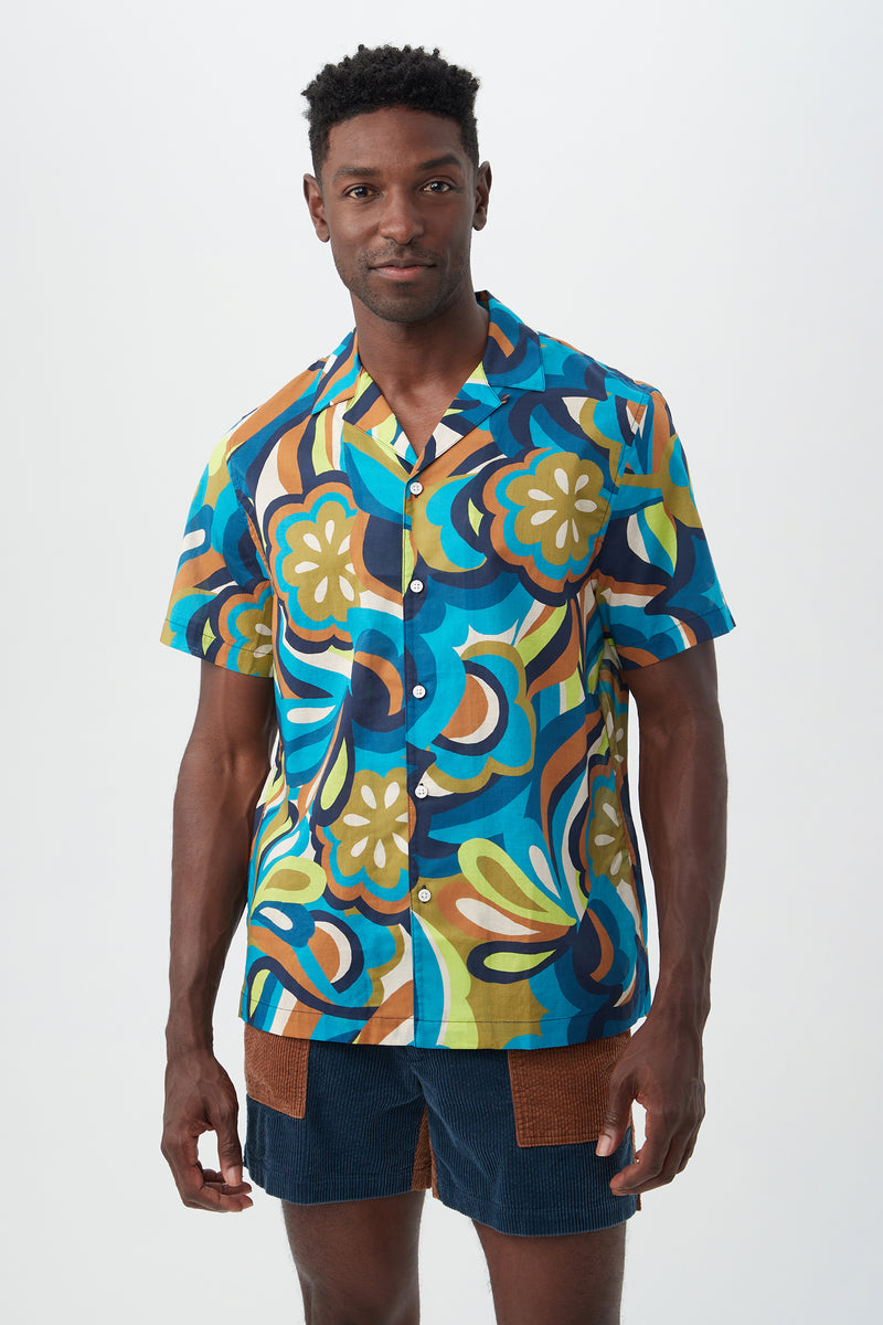 FELIX SHORT SLEEVE SHIRT in TRIBECA TEAL MULTI