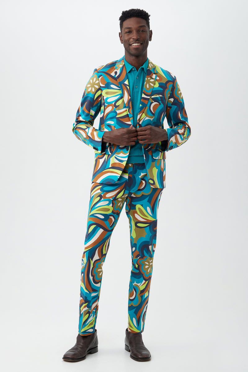 CLYDE SLIM TROUSER in TRIBECA TEAL MULTI additional image 2