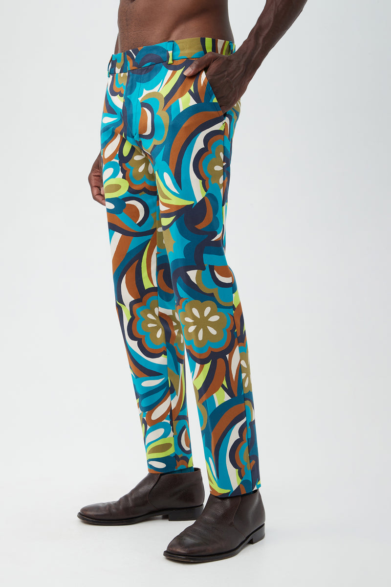 CLYDE SLIM TROUSER in TRIBECA TEAL MULTI additional image 3