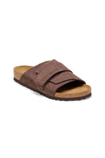 MEN'S KYOTO DARK BROWN NUBUCK SLIDE SANDAL in DARK BROWN