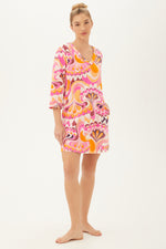 LOTUS 3/4-SLEEVE JERSEY CAFTAN SLEEPSHIRT in MULTI