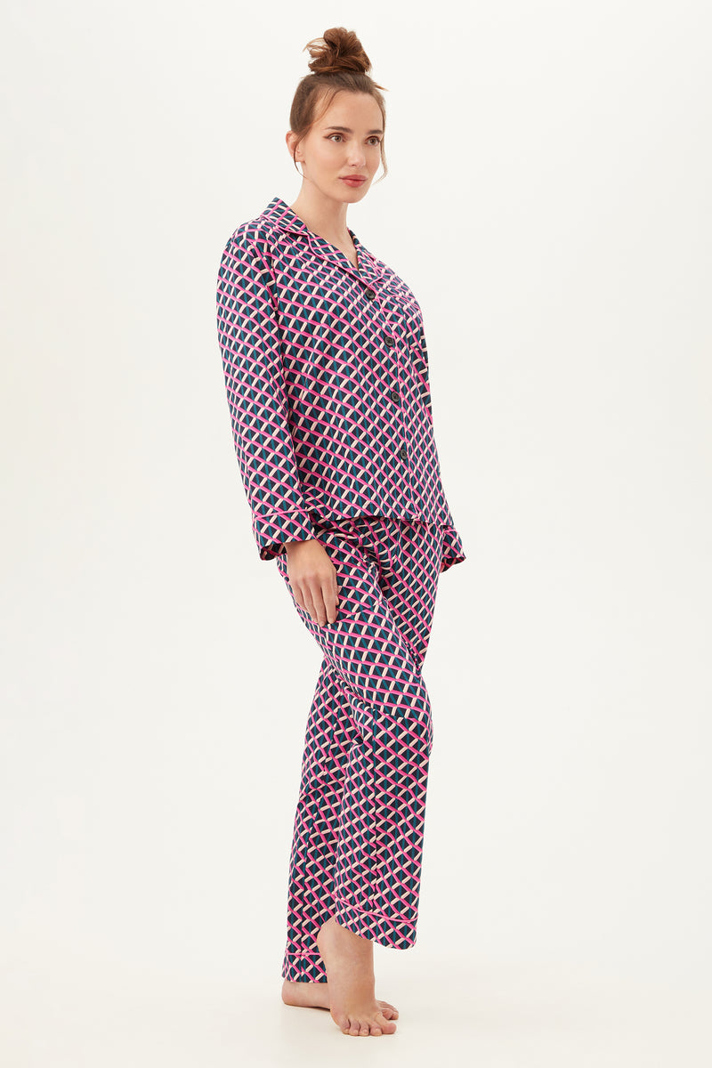 LATTICE GEO WOMEN'S LONG SLEEVE LONG PANT COTTON PJ SET in MULTI additional image 2