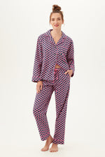 LATTICE GEO WOMEN'S LONG SLEEVE LONG PANT COTTON PJ SET in MULTI
