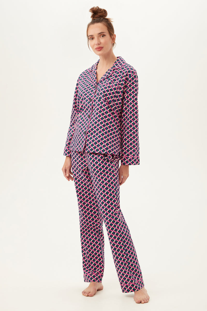LATTICE GEO WOMEN'S LONG SLEEVE LONG PANT COTTON PJ SET in MULTI additional image 4