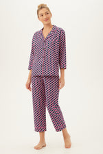 LATTICE GEO WOMEN'S 3/4-SLEEVE CROPPED PANT COTTON PJ SET in MULTI