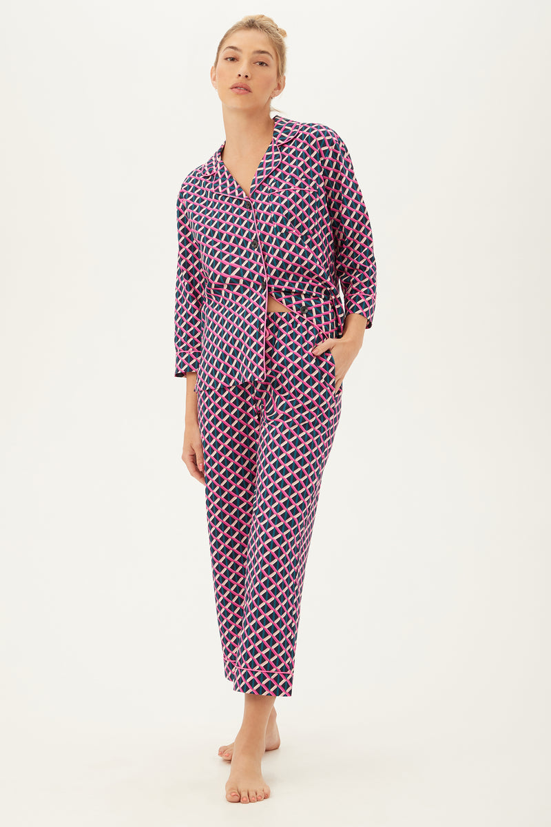 LATTICE GEO WOMEN'S 3/4-SLEEVE CROPPED PANT COTTON PJ SET in MULTI additional image 4