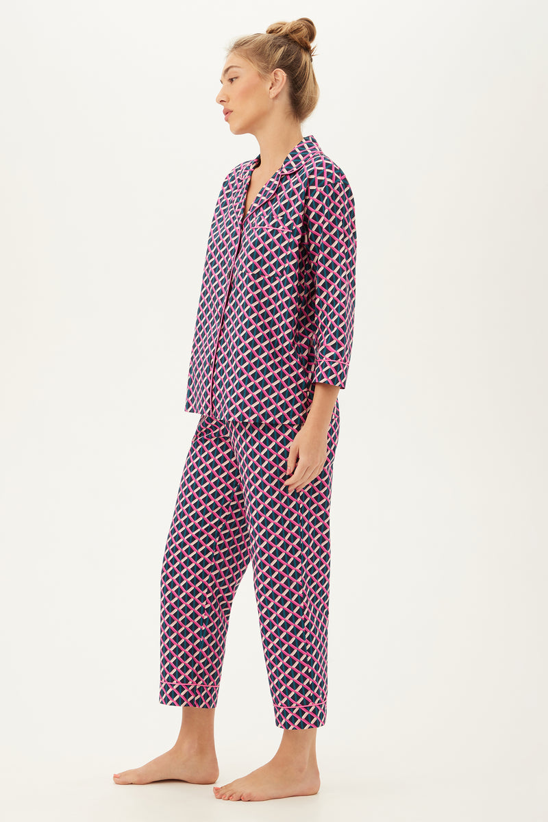 LATTICE GEO WOMEN'S 3/4-SLEEVE CROPPED PANT COTTON PJ SET in MULTI additional image 2