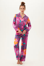 EVENING BLOOM WOMEN'S LONG SLEEVE LONG PANT SILK PJ SET in MULTI