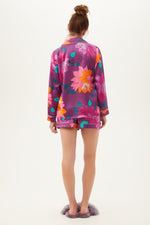 EVENING BLOOM WOMEN'S LONG SLEEVE SHORTY SILK PJ SET in MULTI additional image 1