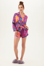 EVENING BLOOM WOMEN'S LONG SLEEVE SHORTY SILK PJ SET in MULTI additional image 2