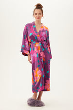 EVENING BLOOM WOMEN'S LONG SLEEVE SILK ROBE in MULTI