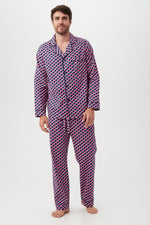 LATTICE GEO MEN'S LONG SLEEVE LONG PANT COTTON PJ SET in MULTI