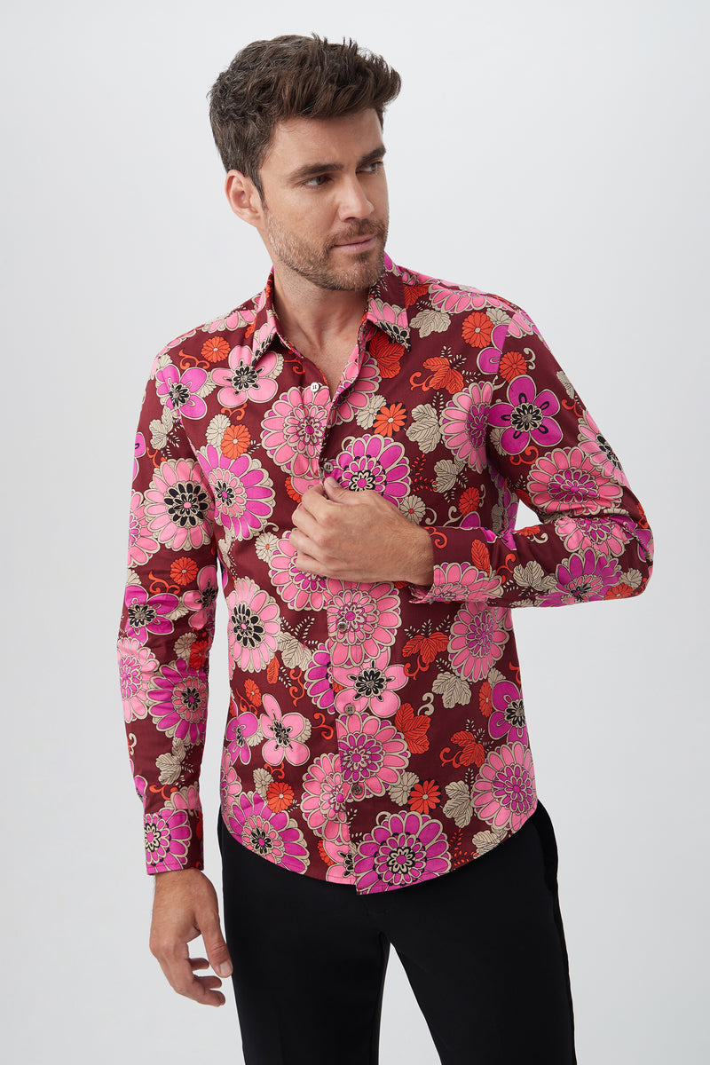 AARON LONG SLEEVE SHIRT in RUQA RED MULTI additional image 3