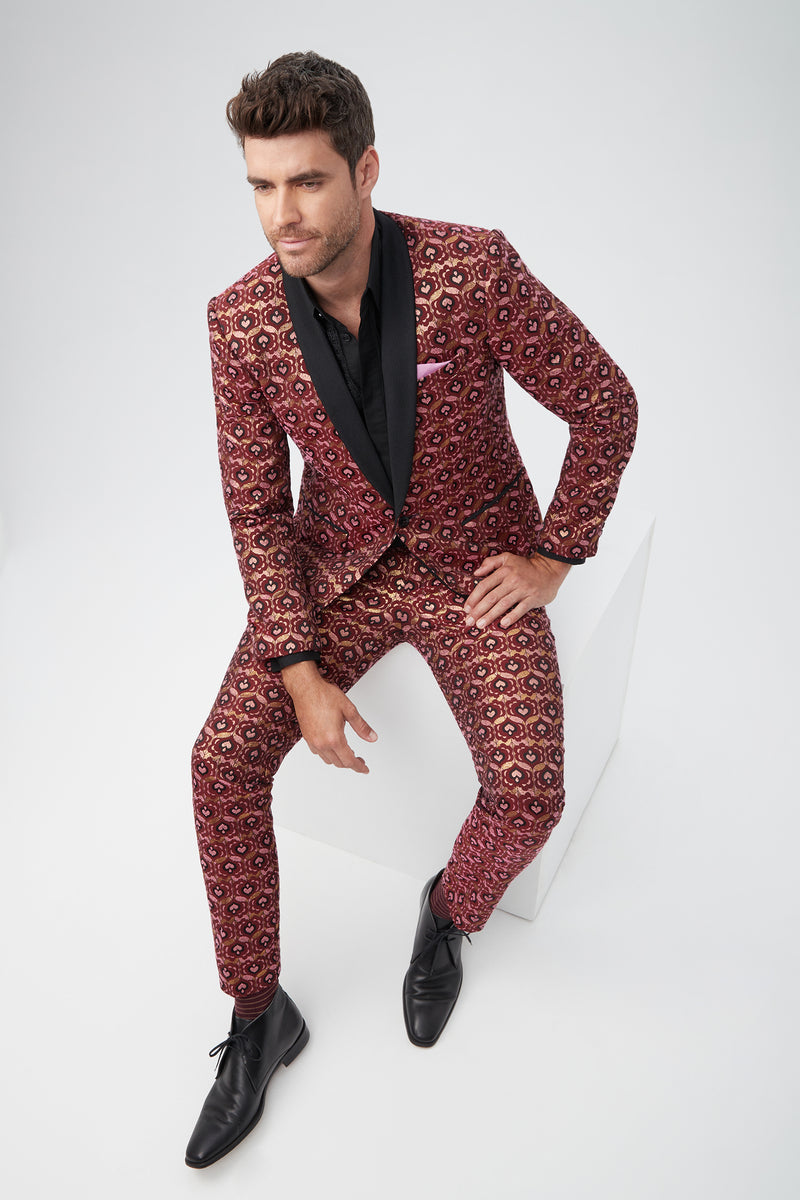 CLYDE SLIM TROUSER in RUQA RED MULTI additional image 5