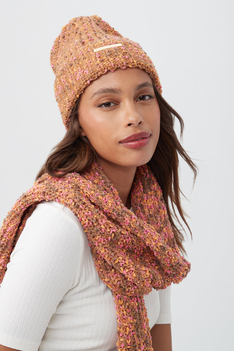 TT BROWN/PINK SPECKLED KNIT BEANIE AND SCARF SET in BROWN/PINK additional image 3