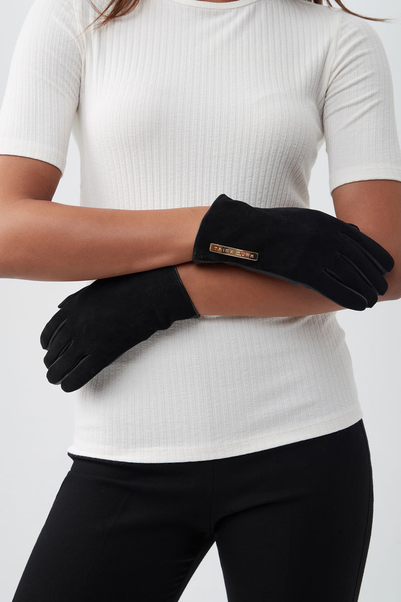 TT SHORT BLACK SUEDE AND LEATHER GLOVES in BLACK additional image 2