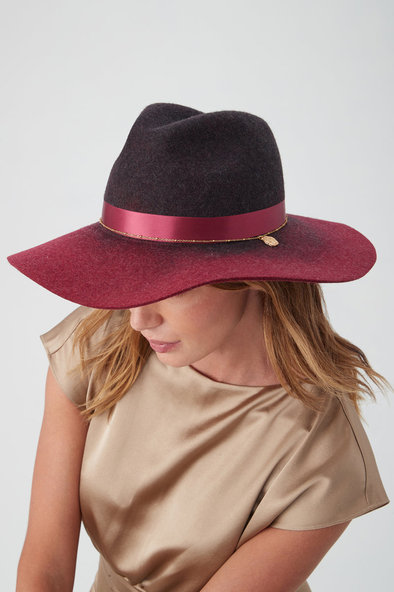 TT BURGUNDY OMBRE FELT FEDORA HAT in BURGUNDY additional image 3