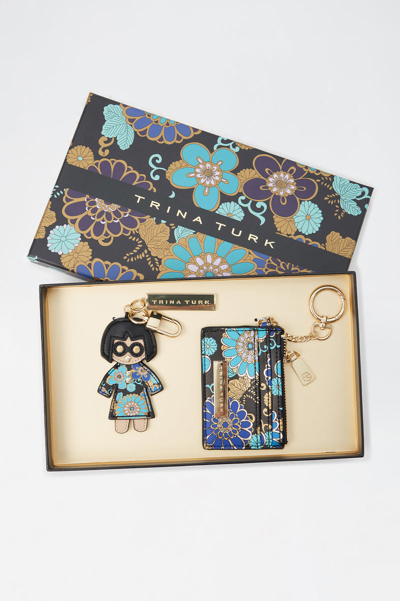 TOKYO BLOSSOM TRINA KEYCHAIN AND CARDHOLDER in NIHAN BLUE MULTI