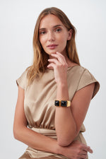 KJL BLACK SQUARE CABOCHON CUFF in BLACK/GOLD additional image 3