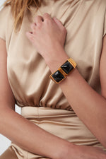 KJL BLACK SQUARE CABACHON CUFF in BLACK/GOLD additional image 1