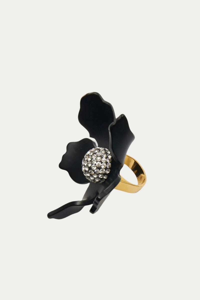 CRYSTAL LILY RING in JET