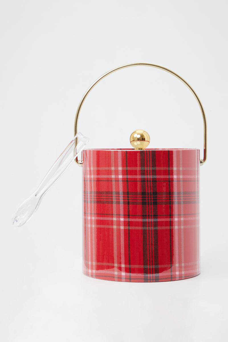 TRINA TURK RED PLAID PRINT ICE BUCKET in MULTI