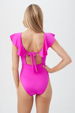 MONACO SOLIDS RUFFLE V-NECK ONE PIECE SWIMSUIT in STARGAZER PINK additional image 1