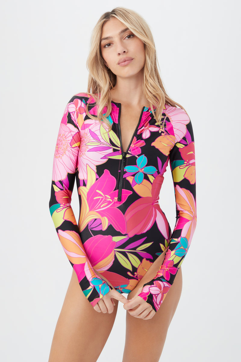 SOLAR FLORAL HALF ZIP LONG SLEEVE PADDLESUIT in MULTI additional image 5