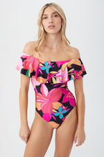 SOLAR FLORAL OFF THE SHOULDER RUFFLE ONE PIECE SWIMSUIT in MULTI additional image 6