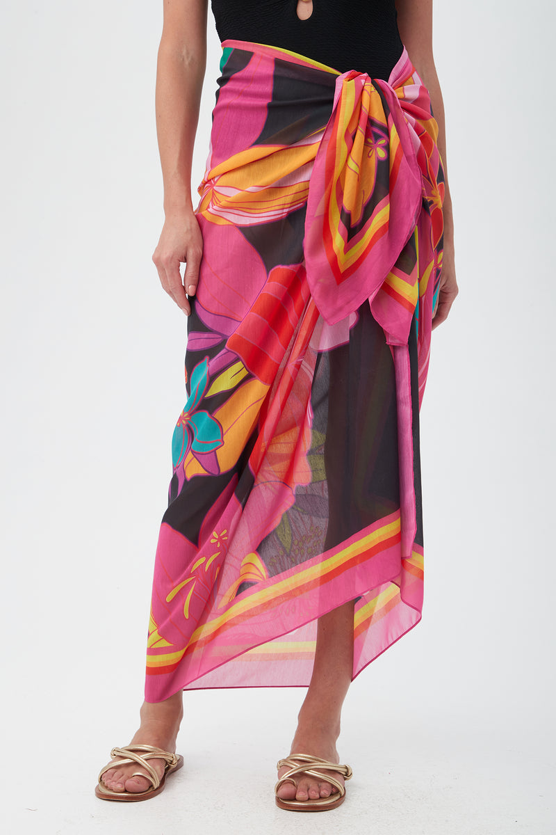 SOLAR FLORAL SWIM COVER-UP PAREO in MULTI