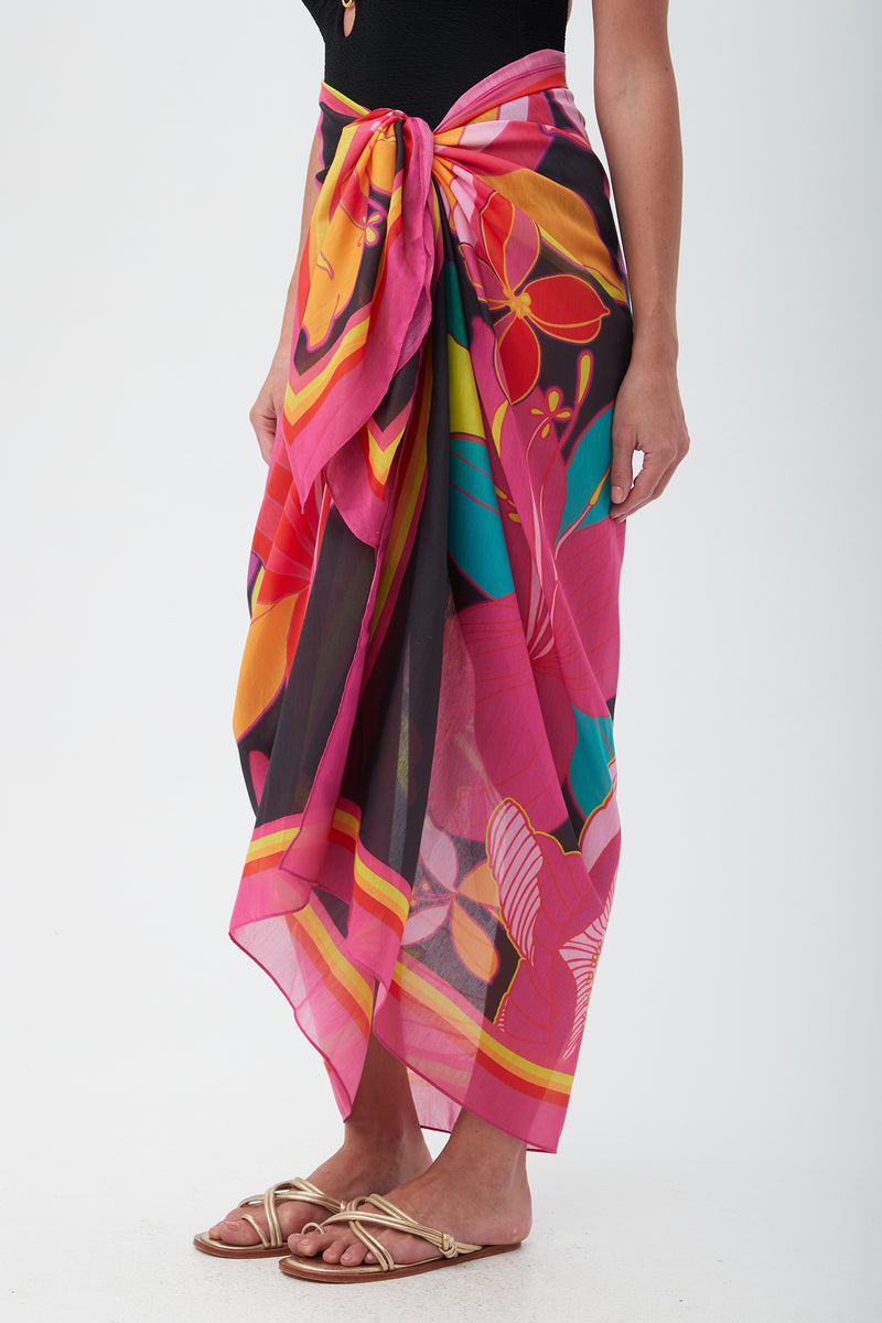 SOLAR FLORAL SWIM COVER-UP PAREO in MULTI additional image 4
