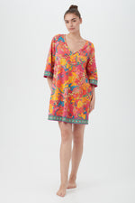 MADAGASCAR WOMEN'S 3/4-SLEEVE JERSEY CAFTAN SLEEPSHIRT in MULTI