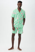 ELEPHANTS MEN'S SHORT SLEEVE BOXER SHORT JERSEY PJ SET in GREEN