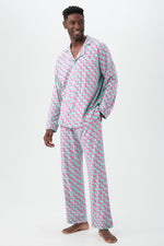 DOG WALK MEN'S LONG SLEEVE LONG PANT JERSEY PJ SET in PURPLE