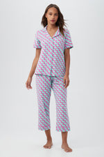 DOG WALK WOMEN'S SHORT SLEEVE CROPPED PANT JERSEY PJ SET in PURPLE