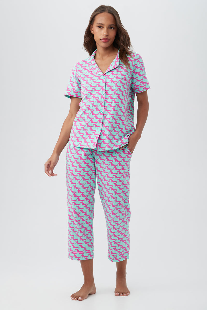 DOG WALK WOMEN'S SHORT SLEEVE CROPPED PANT JERSEY PJ SET in PURPLE additional image 2