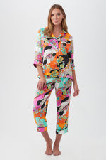 SKIPPER SWIRL WOMEN'S 3/4-SLEEVE CROPPED PANT SILK PJ SET in MULTI