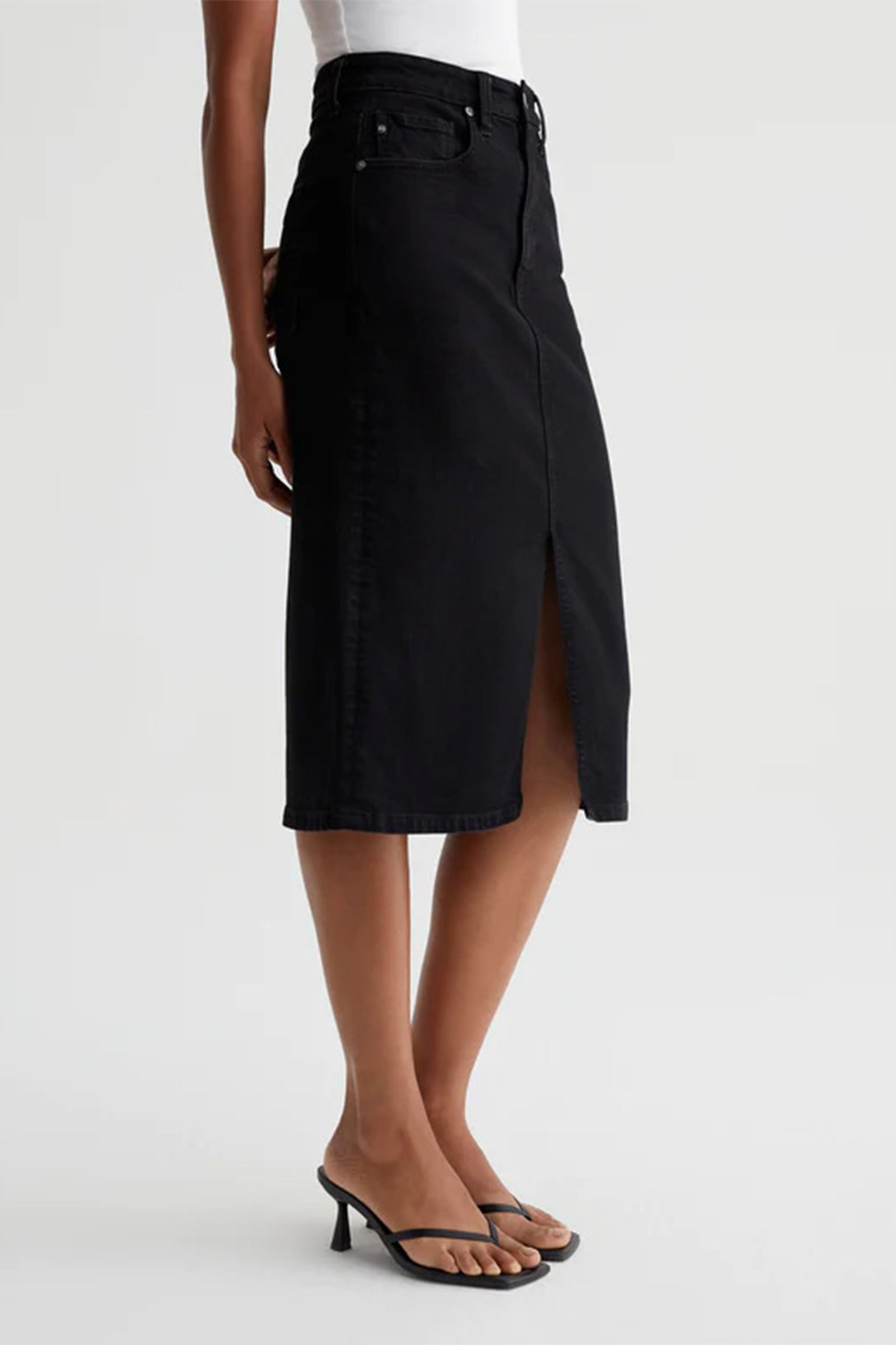 AG Women's Tefi Black Denim Midi Skirt - decent-life
