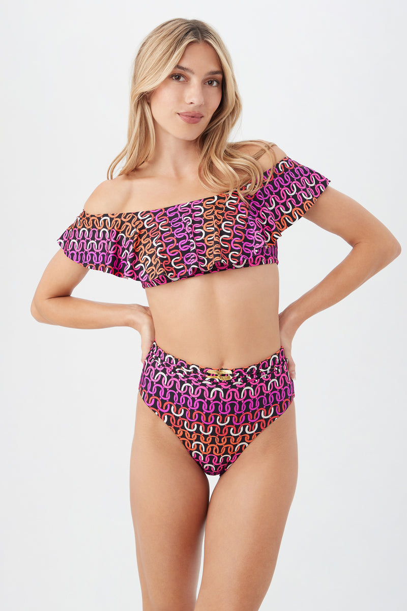 ECHO OFF THE SHOULDER RUFFLE BANDEAU TOP in MULTI additional image 3