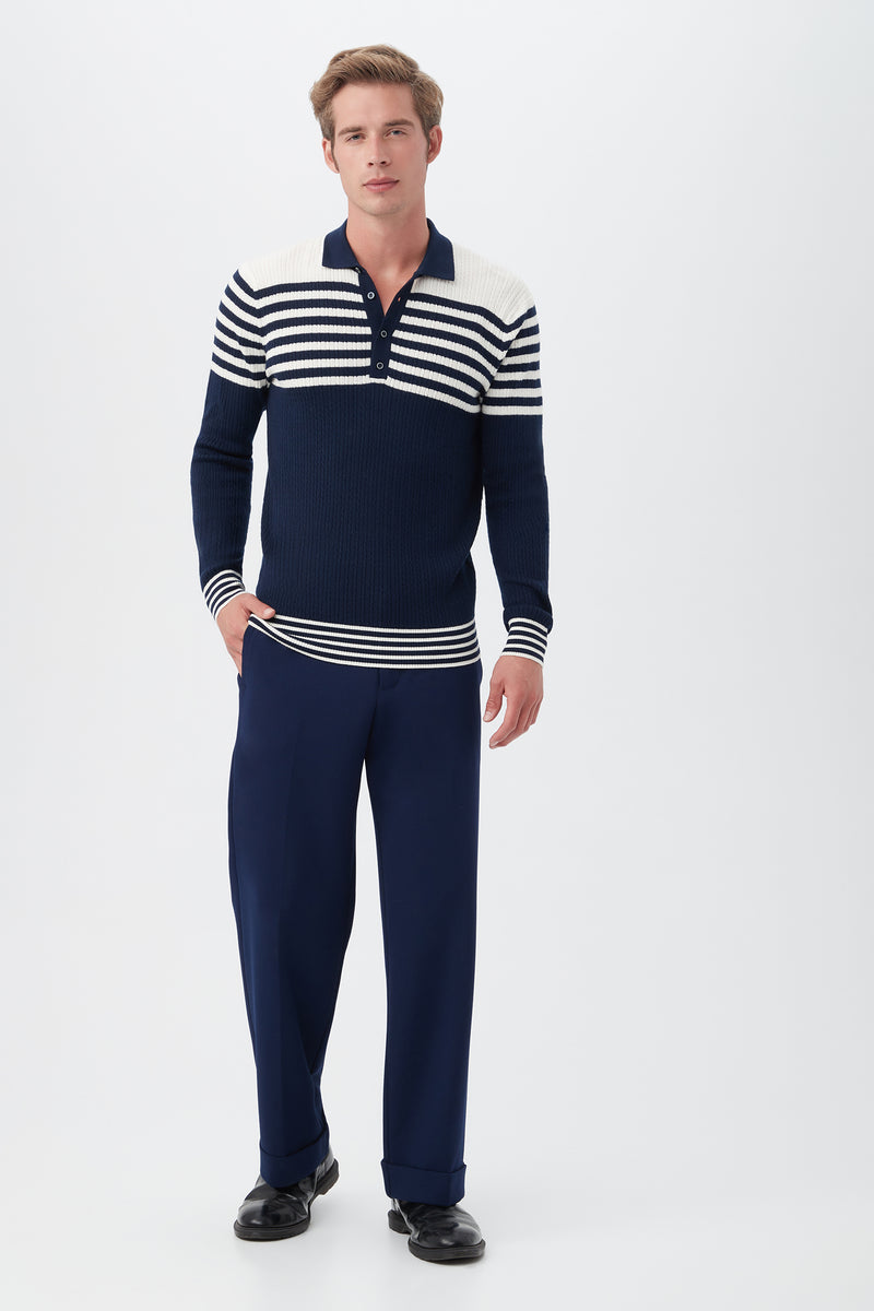 JULES LONG SLEEVE POLO SWEATER in INDIGO additional image 2