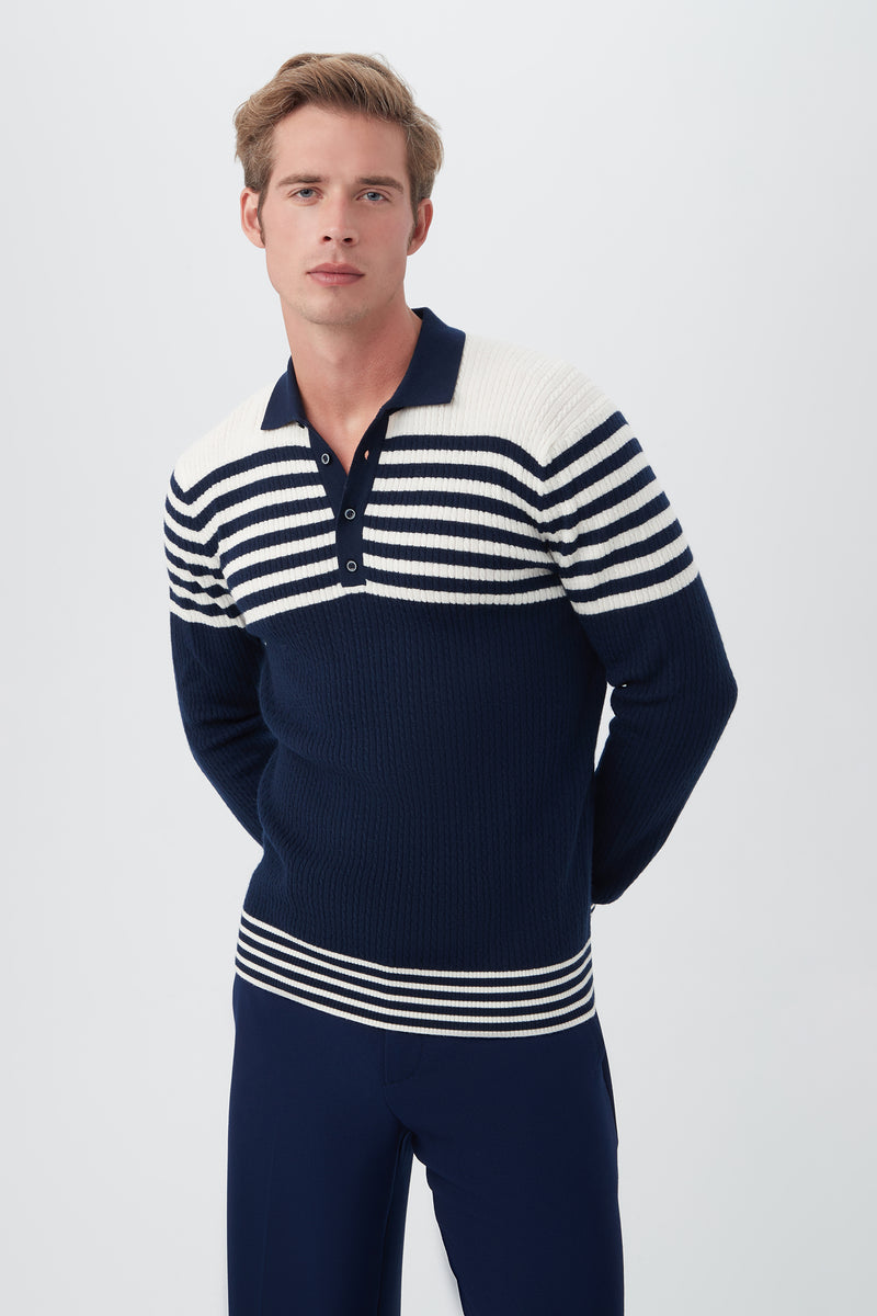 JULES LONG SLEEVE POLO SWEATER in INDIGO additional image 5