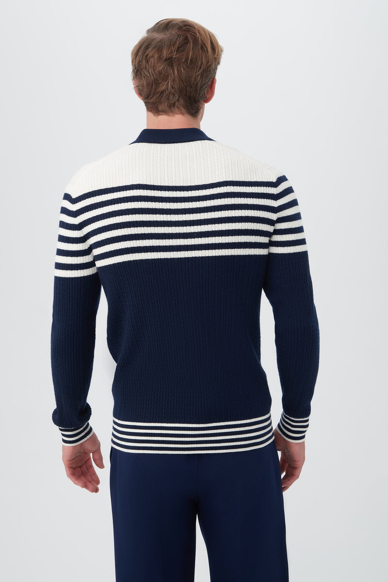 JULES LONG SLEEVE POLO SWEATER in INDIGO additional image 1