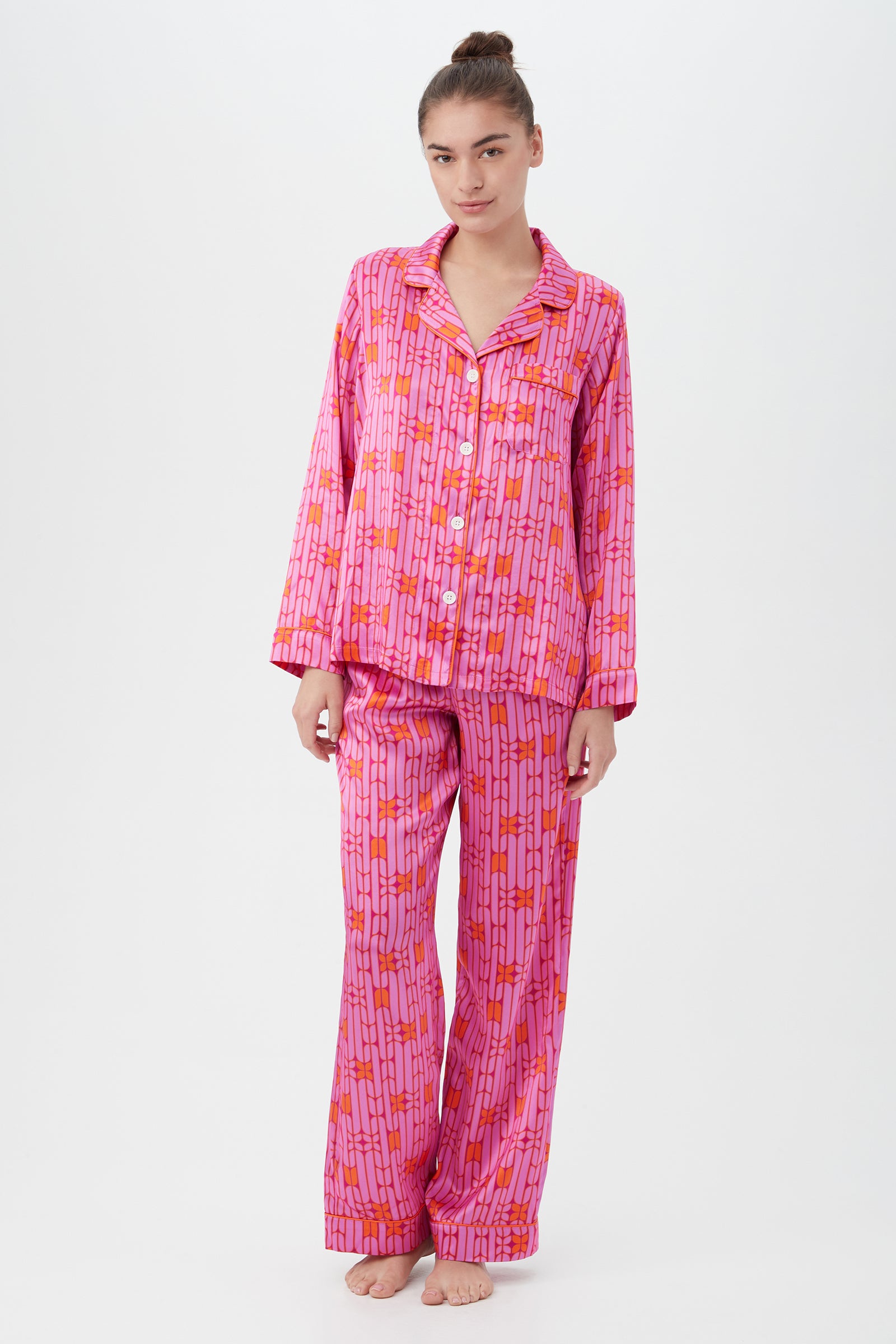 Wallpaper Geo Women's Long Sleeve Long Pant Silk PJ Set