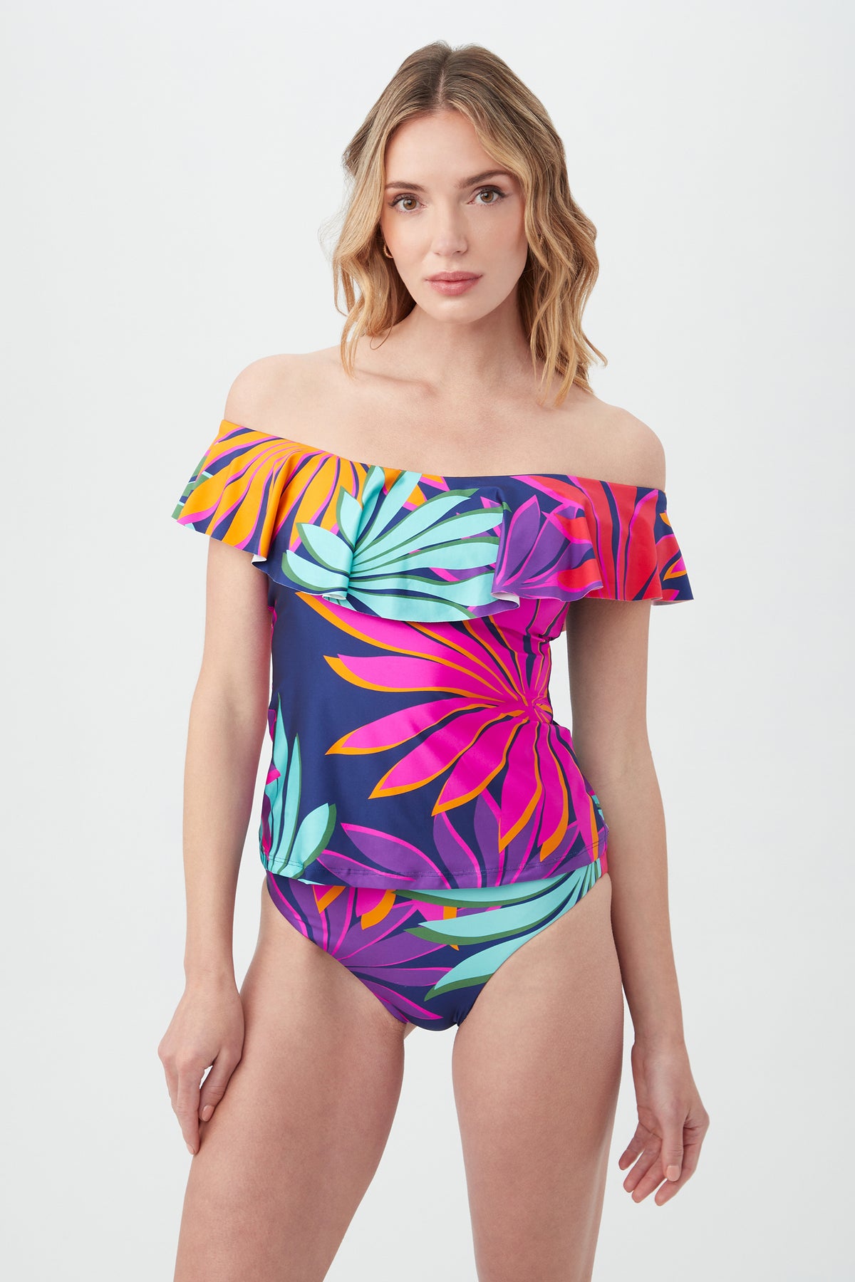 Off Shoulder Ruffle Tankini Top