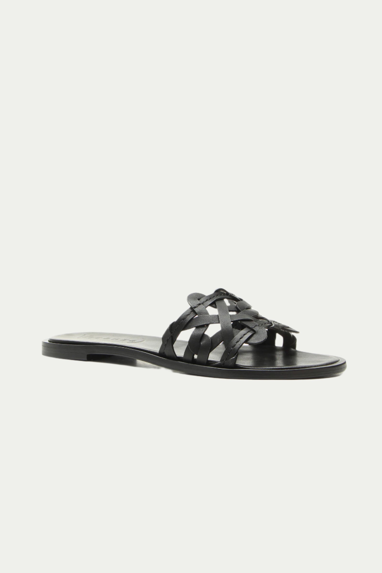 Haia Black Woven Leather Slide Sandal