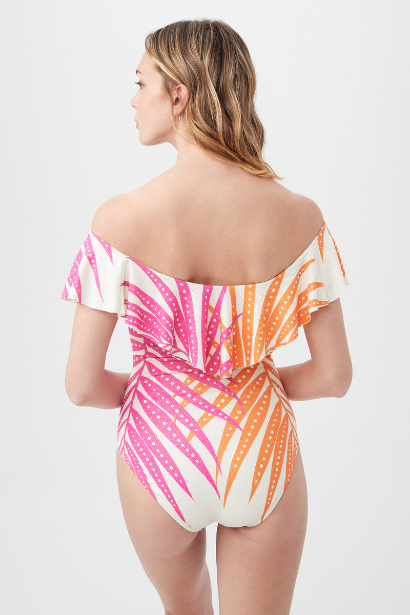 SHEER TROPICS OFF THE SHOULDER RUFFLE ONE PIECE in SHEER TROPICS OFF THE SHOULDER RUFFLE ONE PIECE additional image 1