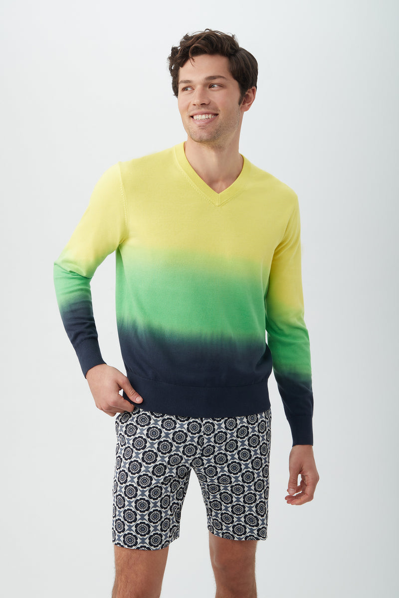 TIMOTHY OMBRE V-NECK SWEATER in INK MULTI