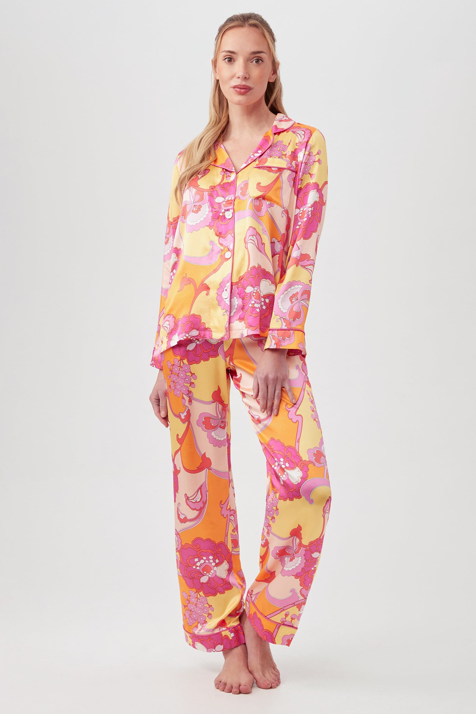 Apache Bloom Women's Long Sleeve Long Pant Silk PJ Set - decent-life
