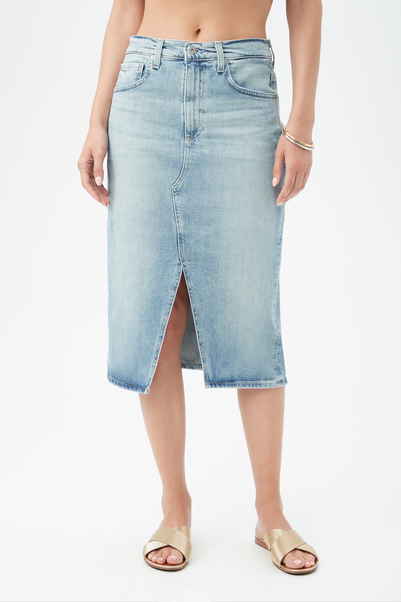 AG Women's Alicia Light Blue Jean Midi Skirt